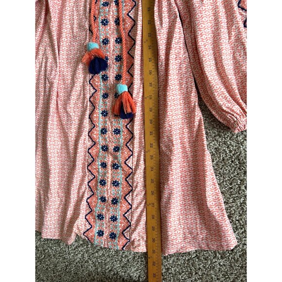 Cabana Women's Sz Large Life Pink Printed Tunic Dress W/ Embroidered - Picture 8 of 10